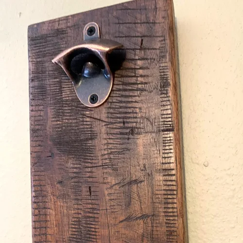 Vista 3 de Rustic Farmhouse Bottle Opener with Oil Rubbed Bronze Hardware - Includes Upgraded Magic Magnet Catch - Mancave, Bar, Outdoors