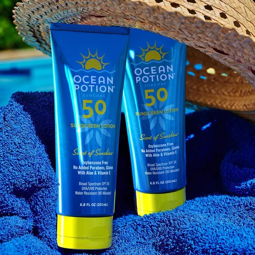 Vista 7 de Ocean Potion Loción corporal con protección solar SPF 50, protección solar UVA/UVB de amplio espectro con aloe y vitamina E, protector solar