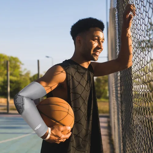 Vista 5 de Exxact Sports Codera de compresión para brazo, manga acolchada para codo para hombres, coderas de voleibol (1 par)