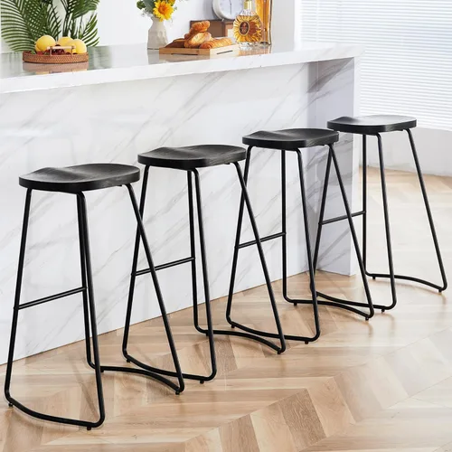 Vista 15 de HeuGah Juego de 4 taburetes de bar con asiento de silla de montar con patas de metal, taburetes rústicos de altura de mostrador sin respaldo