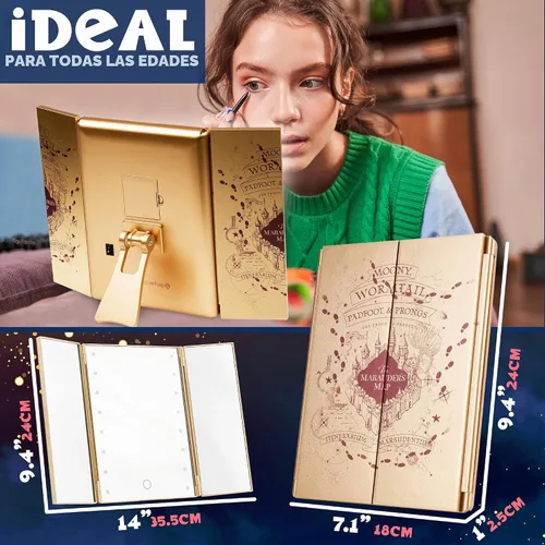 Vista 6 de Get Trend Regalos de Harry Potter, espejo de tocador LED con luces, espejo de maquillaje para escritorio, dormitorio, decoración de habitación Multi