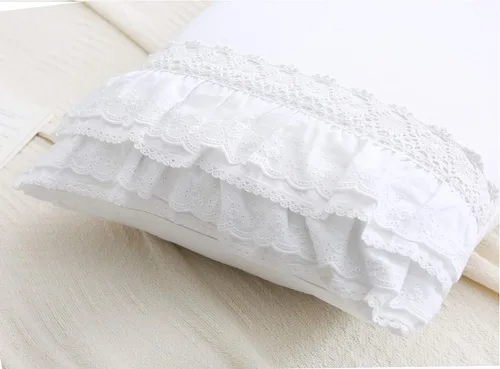 Vista 3 de Juego de 2 fundas de almohada con encaje blanco con flores 3D de aspecto retro noble y lujoso elegante, 100% algodón, tamaño estándar Flor 3D