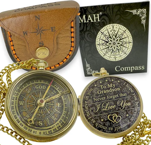 Vista 11 de Brass Compass Gift to My Son Never Forget I Love You, Sentimental Keepsake from Mom Dad Grandparents, Inspirational Guidance Compass Gift for Son