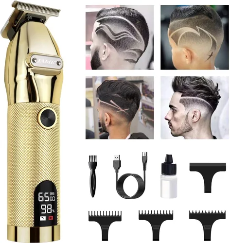 Vista 2 de Professional Hair Trimmer Cordless Outlining Trimmer T Liners Clippers for Men Rechargeable LED Display Zero Gapped Trimmers for Barbers（Gold