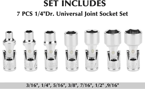 Vista 2 de EMENTOL Juego de Llaves de Vaso Universales de 7 Piezas con Transmisión de 1/4 Pulgada, 6 Puntos, Juego de Llaves de Vaso Flexibles Universales SAE