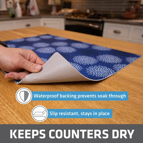 Vista 3 de Drymate - Alfombrilla de secado para platos, tamaño XL (19" x 24"), almohadilla de secado para platos de cocina, absorbente/impermeable, lavable a