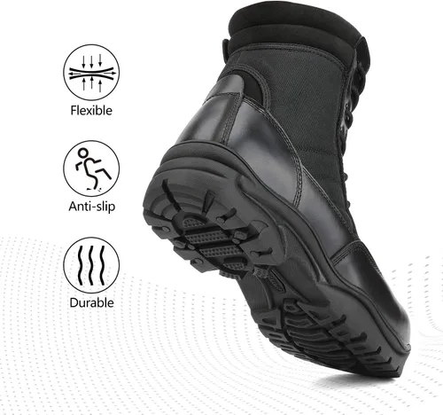 Vista 3 de NORTIV 8 - Botas de trabajotácticasmilitares para hombre, botas de cuero con cremallera lateral para combate o motocicleta (6-8pulgadas)