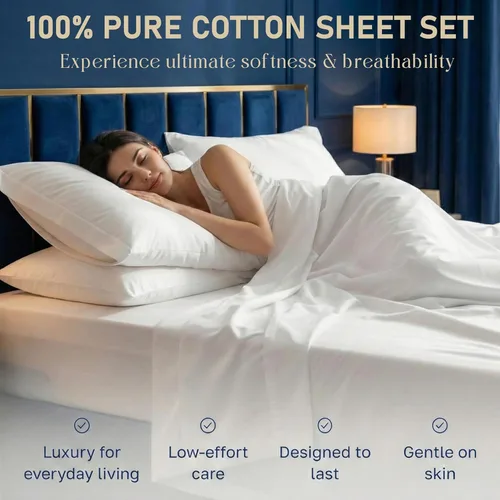 Vista 6 de Twin Size 4-Piece Sheet Set 1000 Thread-Count 100% Egyptain Cotton, 1000TC Soft, Breathable, Long-Staple Cotton Sateen Weave, Fits 18 Inches Extra