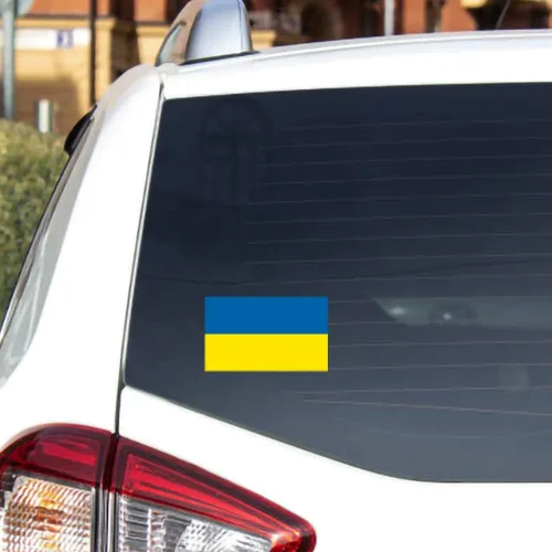 Vista 4 de IGNIXIA Calcomanías de coche con bandera de Ucrania de 3 x 5 pulgadas (paquete de 2) calcomanías de bandera ucraniana para automóvil, calcomanías
