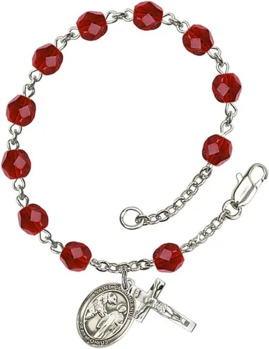 Vista 40 de Pulsera de rosario de cuentas del mes de nacimiento de julio con dije pequeño de San Patrón, 7 1/2 pulgadas