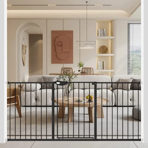 Vista 11 de WAOWAO Triple Lock 49.21-66.54 pulgadas, puerta para bebé extra ancha montada a presión, de paso con bisagra, cierre automático, seguridad de metal