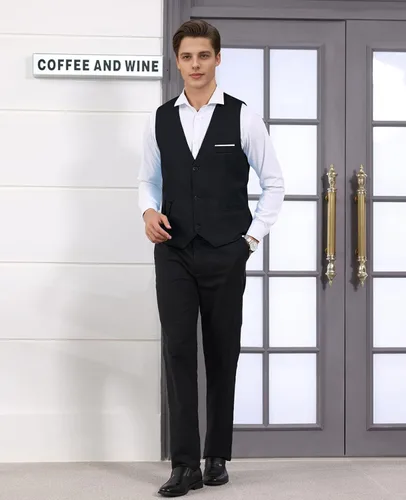 Vista 4 de Vestido formal para hombre, de negocios, ajustado, sin mangas, chaqueta de traje, chaleco chaleco