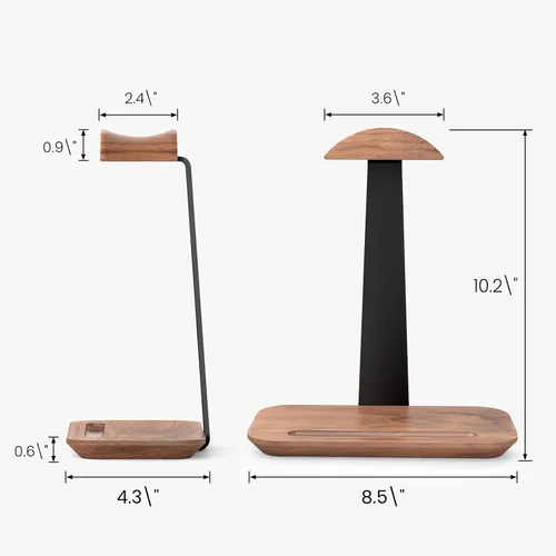 Vista 6 de UPERGO Soporte para auriculares de nogal, soporte de auriculares de madera para escritorio, soporte universal para auriculares con base