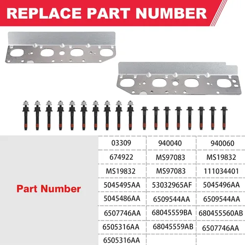 Vista 2 de 5.7 HEMI Conjunto de juntas para colector de escape con pernos y tuercas para motores V8 de 5.7L 2009-2020 Dodge Ram 1500 2500 3500 Jeep Charger