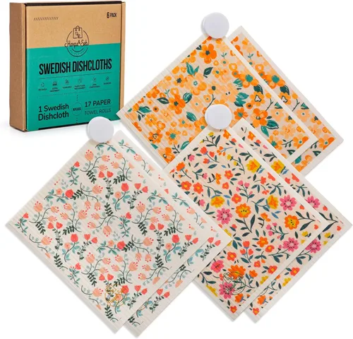 Vista 13 de Harps&Seb Paños de cocina suecos para paños de cocina - Paquete de 6, Toallas de papel reutilizables con clips, Súper absorbentes, lavables