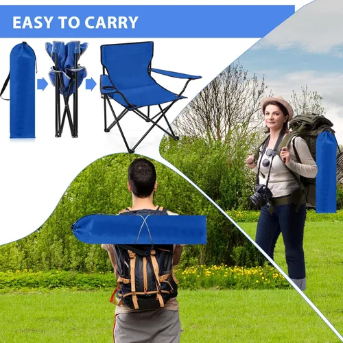 Vista 4 de 4 Pcs Extra Large Folding Camping Chairs with Cup Holder Carry Bag Large Size Portable Lightweight Lawn Chair with Mesh Side Pocket Fishing Hiking