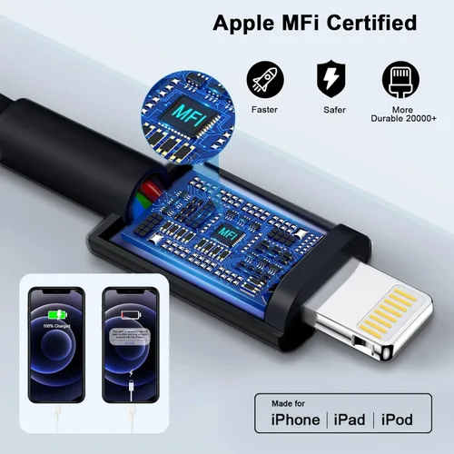 Vista 3 de [Certificado Apple MFi] Cargador de iPhone de carga rápida de 6 pies compatible con iPhone 14/13/12/11 Pro Max/Xs Max/XR/X, paquete de 2