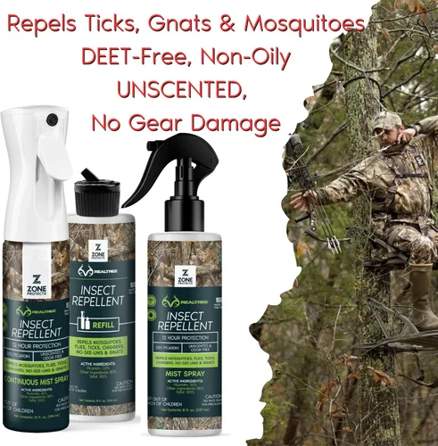 Vista 4 de Zone Realtree Picaridin - Repelente de insectos – Fórmula de cazador, espray continuo de 10 onzas + repuesto de 8 onzas, sin DEET, sin perfume y sin