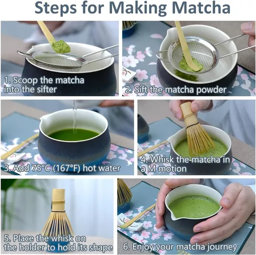 Vista 7 de Joyscale Juego de batidor de matcha, juego de 8 piezas de kit de matcha, juego de tazón y batidor de cerámica para matcha para hacer desayuno/café