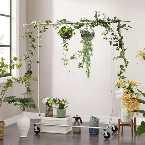 Vista 7 de Yaheetech Perchero con ruedas, organizador de ropa de alta resistencia, estante de exhibición comercial ajustable, armario portátil, cromado