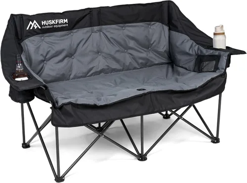 Silla de campamento doble acolchada de gran tamaño para adultos, sofá biplaza plegable con portavasos y bolsillos laterales, sillas de césped