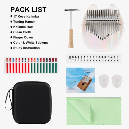 Vista 4 de Beveetio Kalimba de Pulgar Transparente con Estuche Protector Eva, Kalimba de Cristal Transparente de 17 Teclas, Instrumento Musical para Regalo