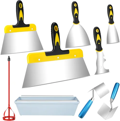 Lasnten Juego de 9 cuchillos para paneles de yeso y esquinas para paneles de yeso, incluye cuchillos raspadores de pintura en el interior exterior,