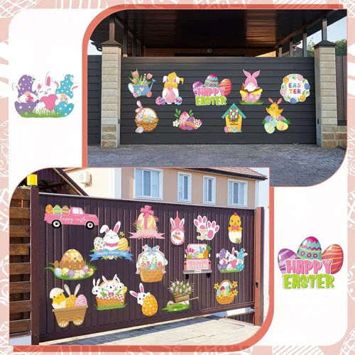 Vista 7 de Kingdder Juego de 24 calcomanías magnéticas para decoración de puerta de garaje de Pascua, huevos de conejo, gnomo, vacaciones, suministros