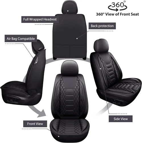 Vista 4 de FREESOO Fundas de asiento delantero de automóvil, 2 unidades, protector de cuero para asiento del conductor, compatible con bolsa de aire, ajuste