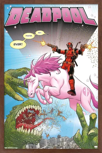 Vista 9 de Trends International Marvel Comics Deadpool - Póster de pared de unicornio, 22.4 pulgadas de largo x 14.7 pulgadas, versión enmarcada de madera
