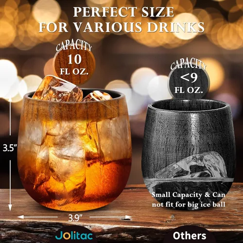 Vista 2 de Vaso de madera carbonizada de bourbon – Regalos únicos de whisky para hombres, papá, hermano, vaso antiguo de interior quemado de 10 onzas Vasos