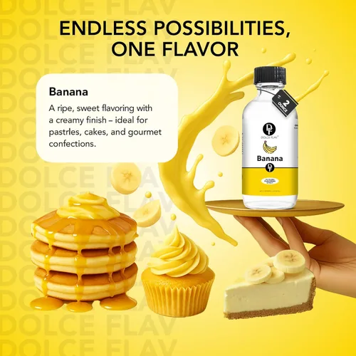 Vista 5 de Dolce Flav Extracto de plátano – 8 onzas soluble en aceite, Kosher, sin azúcar, concentrado sabor de plátano maduro para hornear, batidos y helados