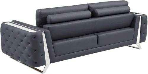 Vista 89 de Blackjack Furniture Reggio Collection - Sofás de cuero italiano de grano completo para sala de estar con marco de madera brasileña y acero Blanco