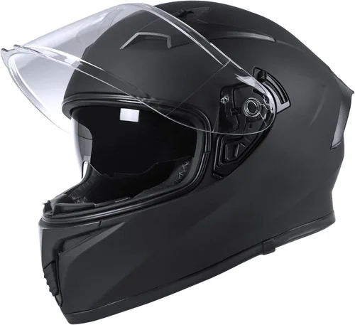 CUTEY Full Face Motorcycle Helmet Lightweight Dual Visor DOT Approved Negro