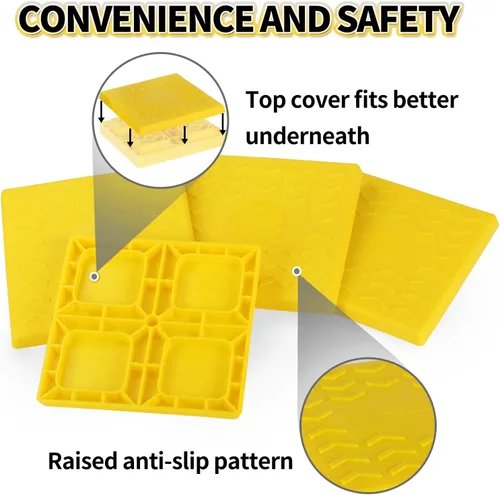 Vista 4 de OULEME Cubierta superior de bloque de nivelación de RV, paquete de 4 tapas de almohadilla de gato de RV, tapa de nivelación entrelazada