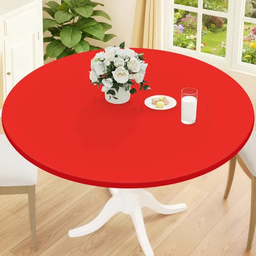 Vista 45 de Smiry Mantel redondo de pícnic, fundas de mesa elásticas impermeables para mesas de 18 a 24 pulgadas, manteles de vinilo con parte trasera