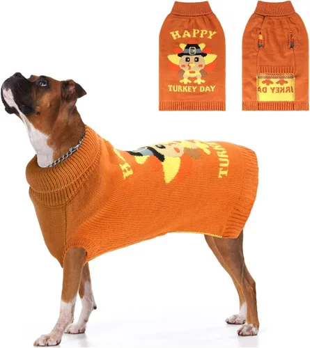 Vista 15 de Suéter navideño de cuello alto para perro, suéter de invierno de renos y copos de nieve con agujero para la correa, suéter de punto para cachorros