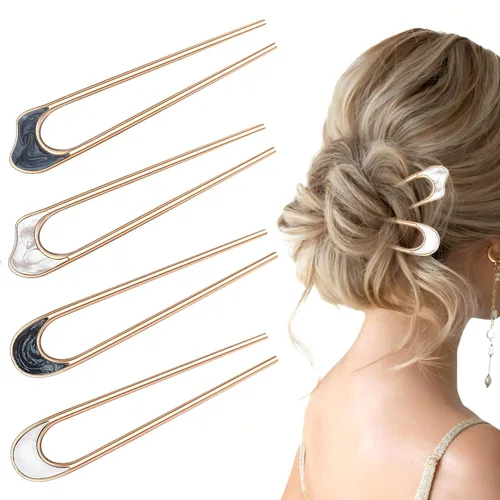 4 horquillas para el cabello en forma de U, horquillas francesas para mujer, palillos de metal vintage para cabello de torsión francesa, moño de