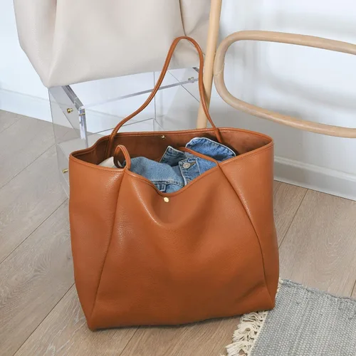 Vista 4 de HOXIS Bolso de mano de cuero PU de gran tamaño para mujer, bolso de fin de semana, bolso de viaje