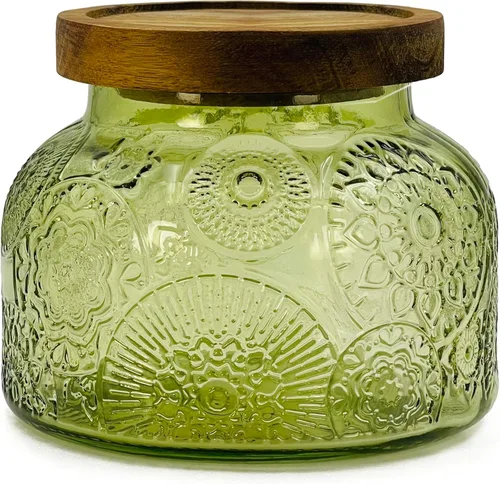 Vista 21 de Recipiente de almacenamiento de alimentos decorativo de vidrio ámbar con tapa hermética de madera 720 ml 2 piezas, recipientes de almacenamiento