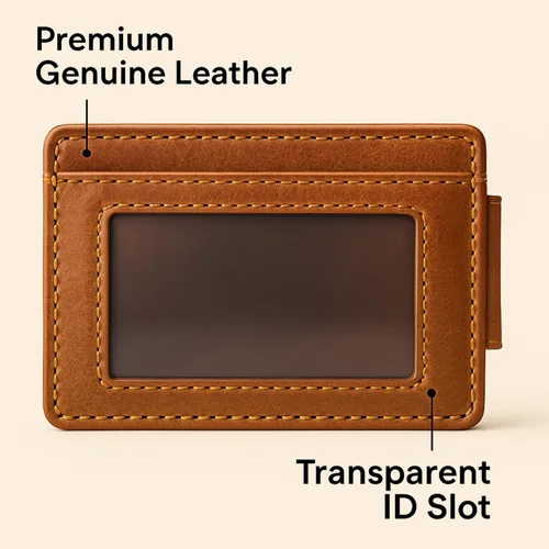 Vista 3 de Cartera personalizada con clip para dinero para hombre, billetera delgada de cuero grabado personalizado con bolsillo frontal con clip magnético