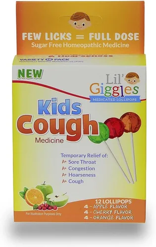 Lil' Giggles Kid's Medicated Lollipops for Cough for Childrens Persistent and Chesty Coughs. Homeopathic Remedy. The Medicine Kids Will Love to