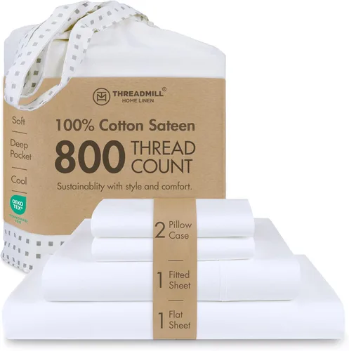 Vista 46 de Threadmill Sábanas para Cama Individual – 800 Número de Hilos Jacquard Celine Gris Oscuro, 100% Algodón Natural Juego de Cama de 3 Piezas a Rayas