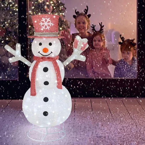 Vista 8 de Muñeco de nieve iluminado para exteriores, muñeco de nieve emergente para exteriores, decoración de Navidad preiluminada, 100 luces, muñecos