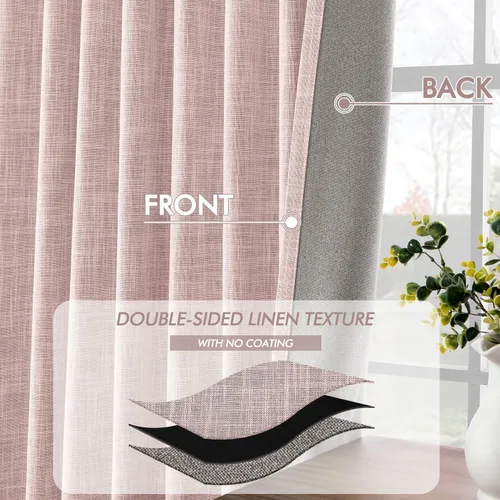 Vista 4 de MIULEE Cortinas de lino 100% opacas de color rosa bebé de 84 pulgadas, juego de 2 paneles de doble cara sin revestimiento, con trabillas traseras