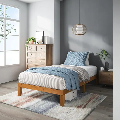 Vista 15 de Zinus Ellie - Marco de cama individual de bambú de 14 pulgadas, soporte de listones de madera, no necesita somier, fácil montaje, color marrón