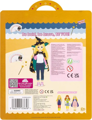 Vista 5 de Lottie, conjunto de disfraz de mago para muñeca con capa, sombrero y accesorios