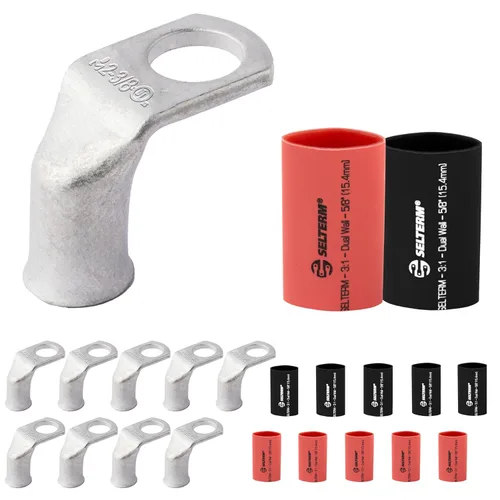 Vista 222 de SELTERM 5 piezas terminales de cable de cobre estañado 1/0 AWG perno de 1/2", extremos de cable de batería, terminales de anillo, conectores