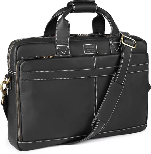 LEATHER VILLAGE 16" Genuine Leather Laptop Messenger Briefcase Bag for Men Negro