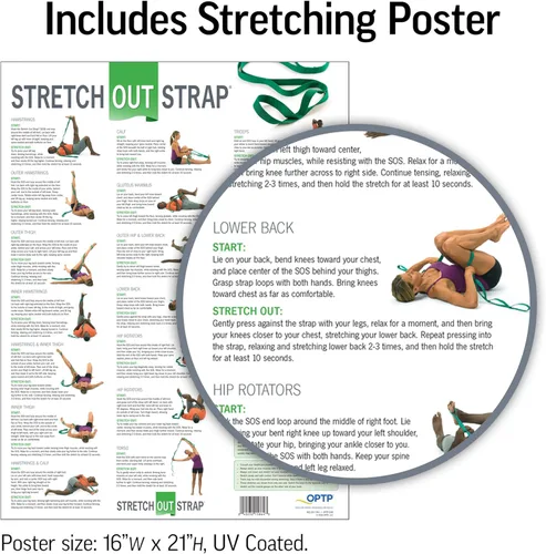 Vista 6 de La correa elástica original con póster de ejercicio, fabricada en los Estados Unidos por OPTP - Correa elástica y correa de yoga para estiramiento